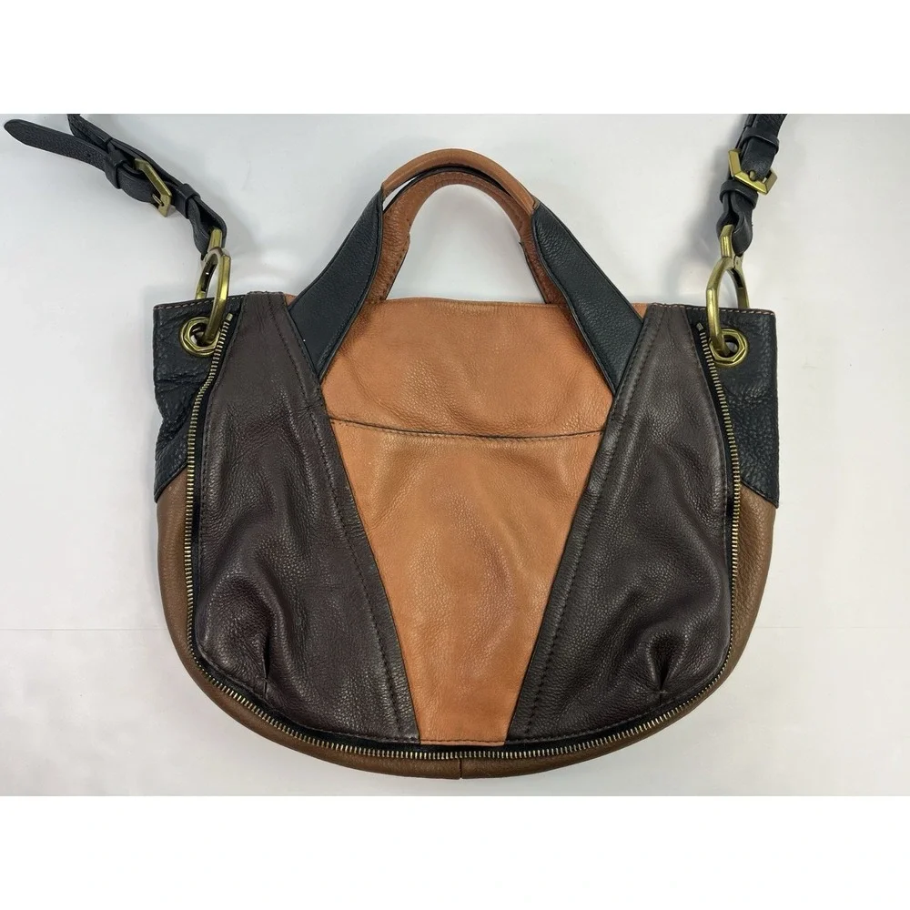 orYANY Pebble Leather Brown Color-Block Victoria Large Hobo Bag Purse Crossbody